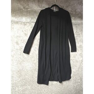 Popular Basics Hooded Duster Cardigan Black Longline Open Front Casual Relaxed